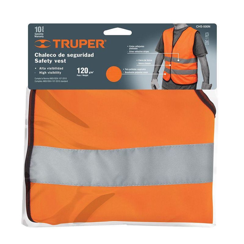 Chaleco De Seguridad Con Cinta Unitalla Naranja - Truper