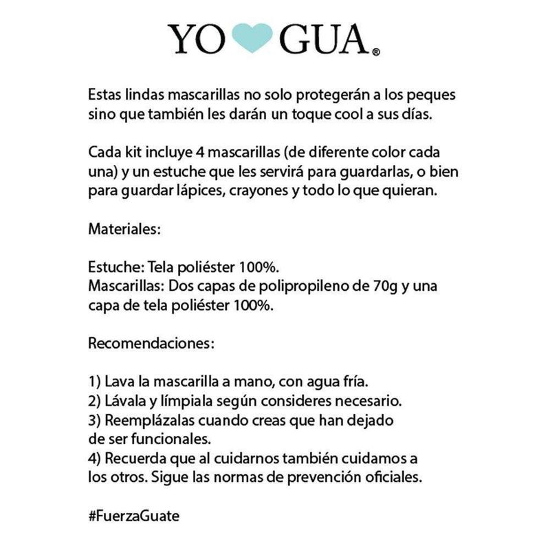 Set Estuche Y 4 Mascarillas Para Niña (4-7 Años) - Yo Amo Gua