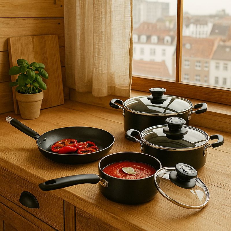 Comprar Batería De Cocina 7 Pc Roja Haus