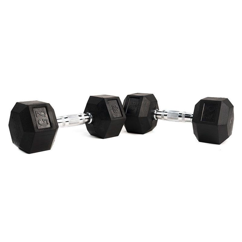 Set De 2 Mancuernas Hexagonales De Caucho 25 Lbs
