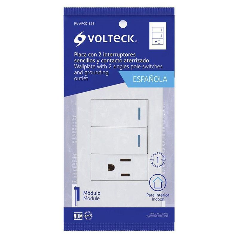 Interruptor Sencillo + Tomacorriente Blanco 3 Módulos 1 Pza - Volteck