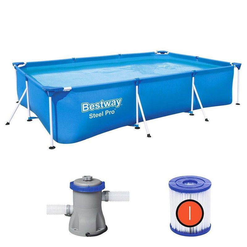 Piscina Rectangular Steel Pro con Bomba y Filtro de Cartucho