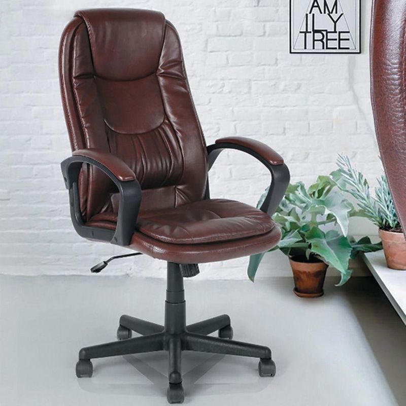 Silla Oficina Café Imitación Cuero - Zmobili