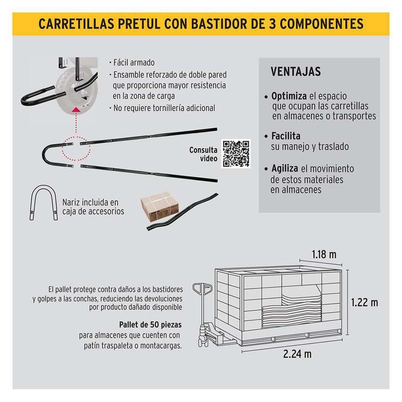 Carretilla 4.5 Ft3 Bastidor Bipartido Pr - Pretul