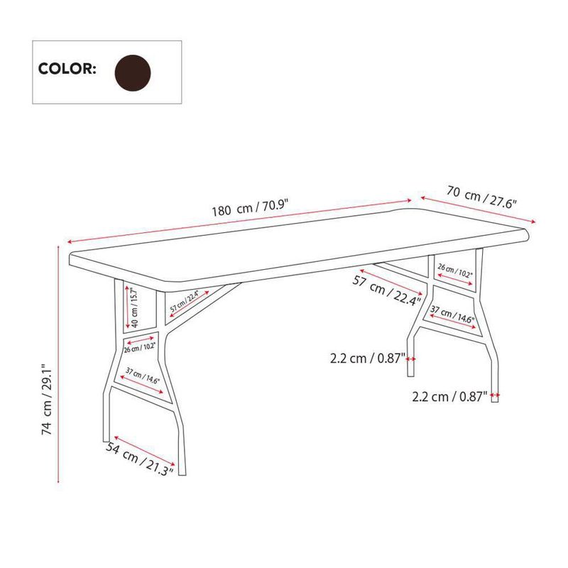 Mesa De Exterior Plegable Plástica Ratán Café 180X70 Cm - Z