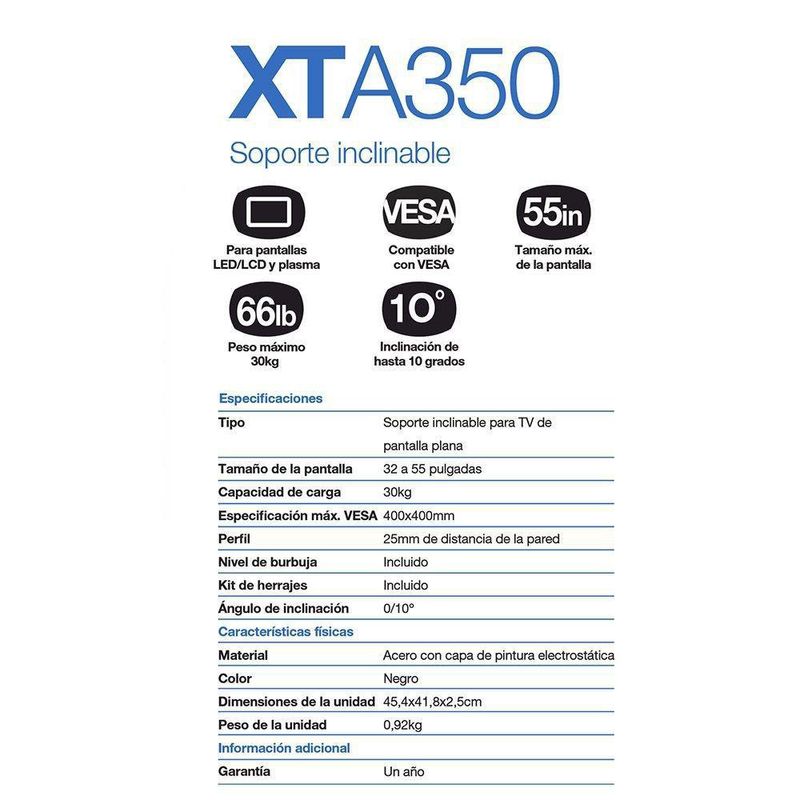 Xtech Soporte Pared Pantallas de 32 a 55 Pulgadas XTA-350