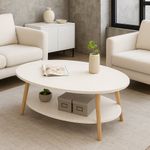 Mesa de Centro Ovalada Blanca con Repisa Inferior