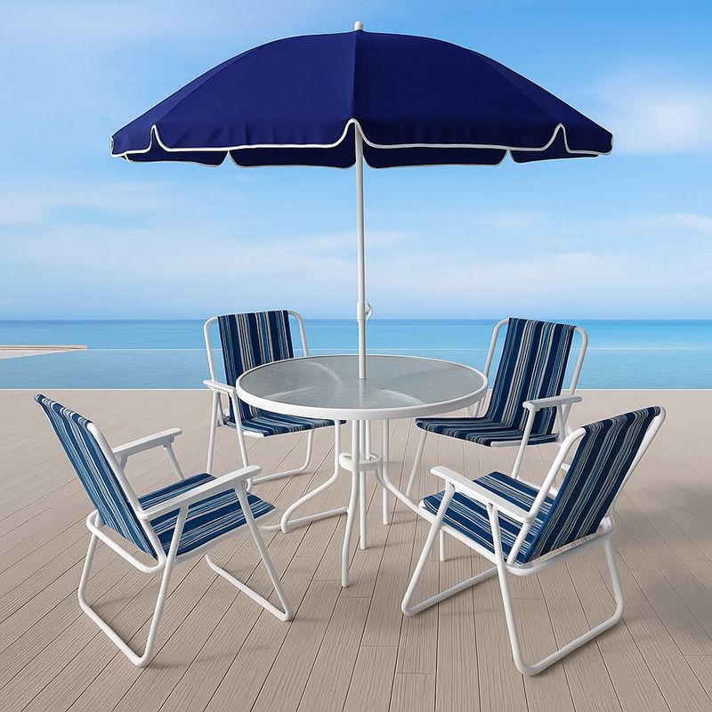 Set de Mesa + 4 Sillas + Sombrilla Azul