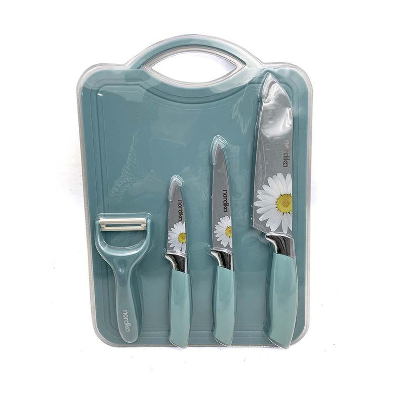 Set De 3 Cuchillos Pelador Y Tabla - Nordika