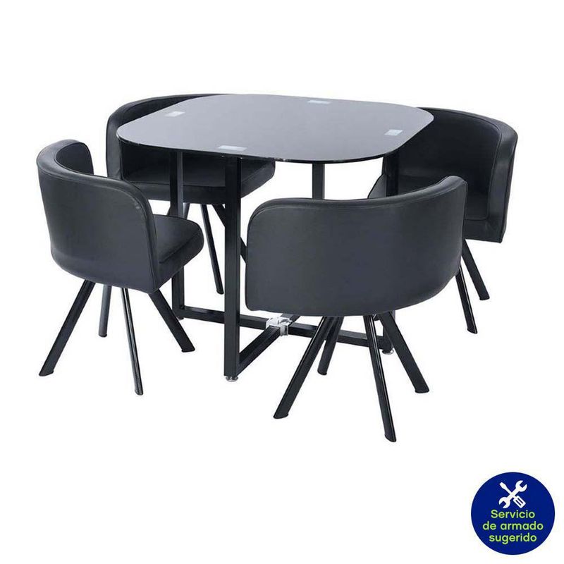 Comedor Mini De Vidrio Negro 5 Pzas