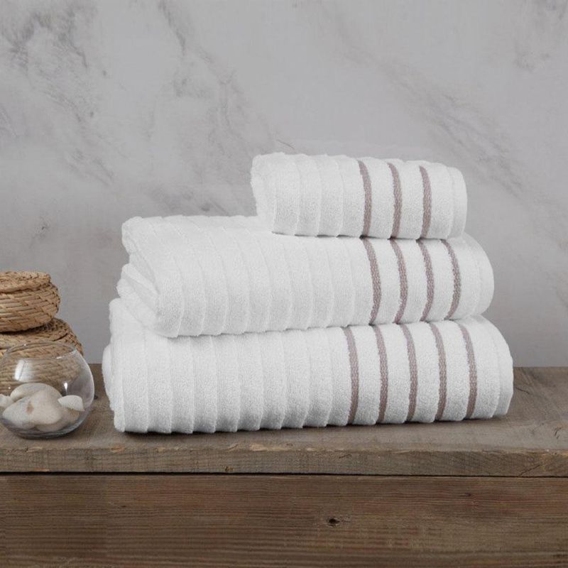 Toalla De Baño 76X132 Cm Blanco Y Taupe - Viva Fresh