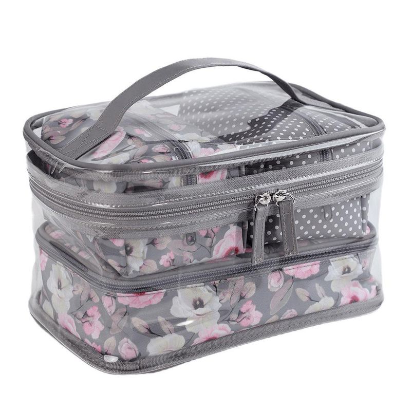 Set De 3 Cosmetiqueras Gris Flores - Viva