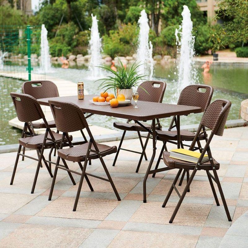 Mesa de Exterior Plegable Plástica Ratán Café