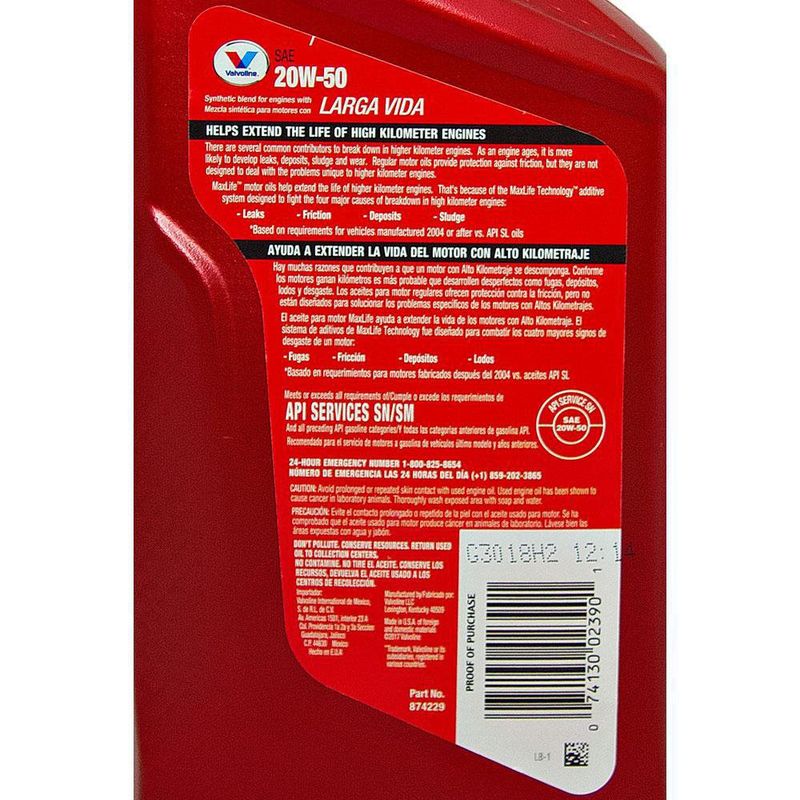 Aceite Para Motor 20W50 1Qt Valvoline Blend - Schlage
