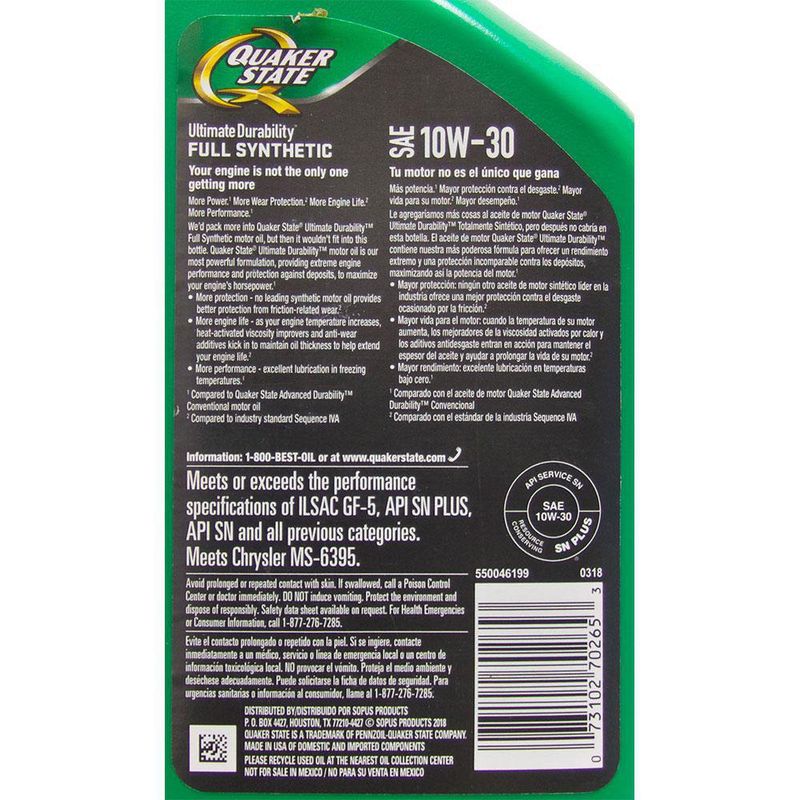 Aceite Sintético De Motor Para Auto Multigrado 10W30 - Quaker