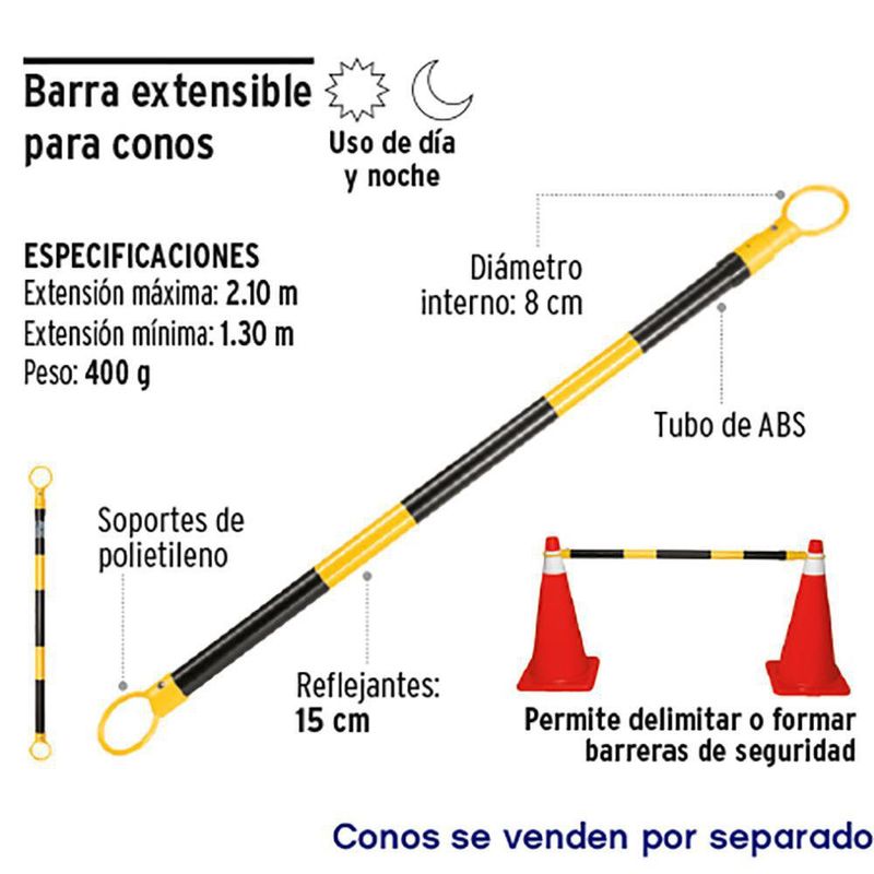 Barra Plástica Retráctil Reflejante Para Conos - Truper