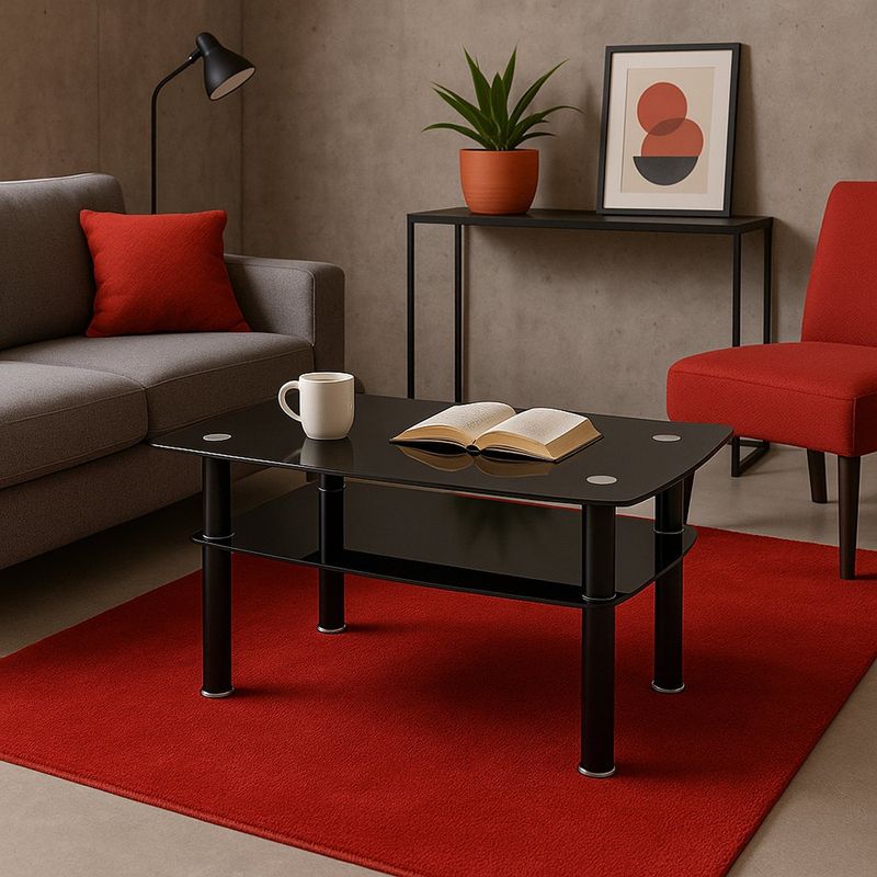 Mesa Vidrio Negro Bandeja Negra 110X60 - Z