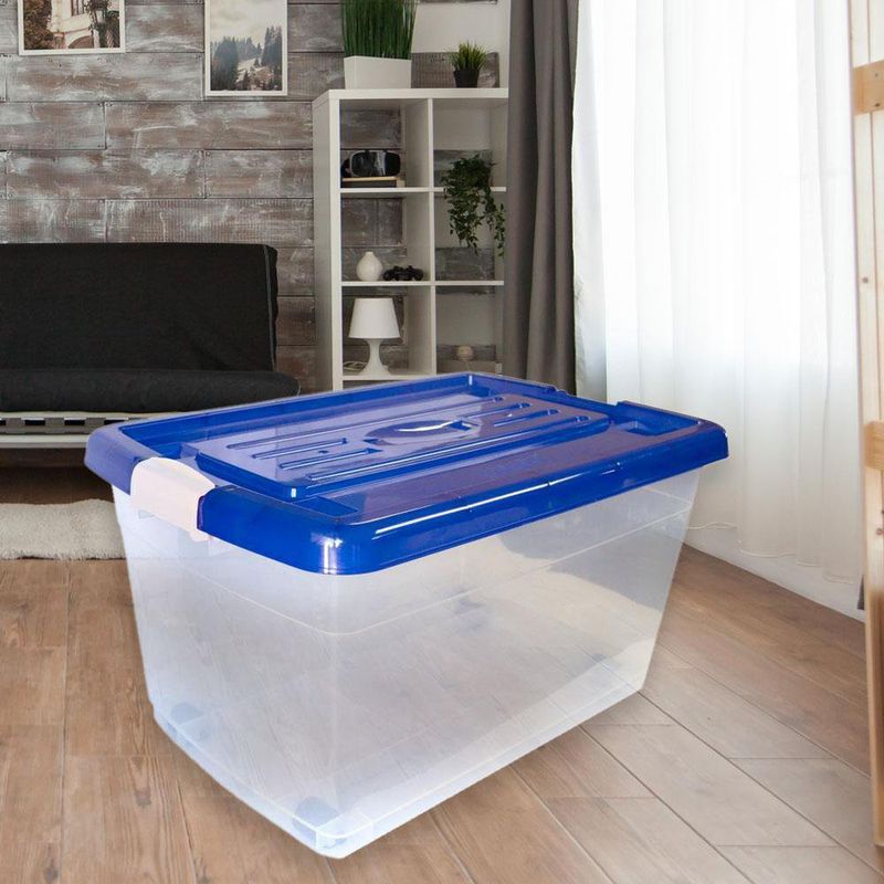 Caja organizadora transparente con tapa y rodos 45 L