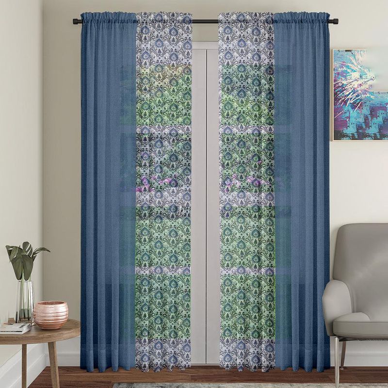 Set De 4 Cortinas Gaby Azul + Voile 71X213 Cm - Viva