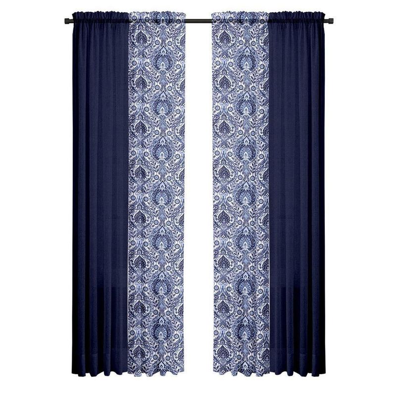 Set De 4 Cortinas Diana Azul + Voile 71X213 Cm - Viva