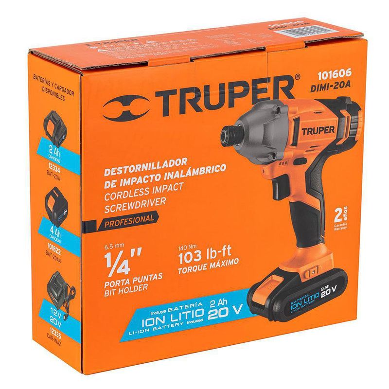 Destornillador De Impacto De 1/4 Plg 20V - Truper