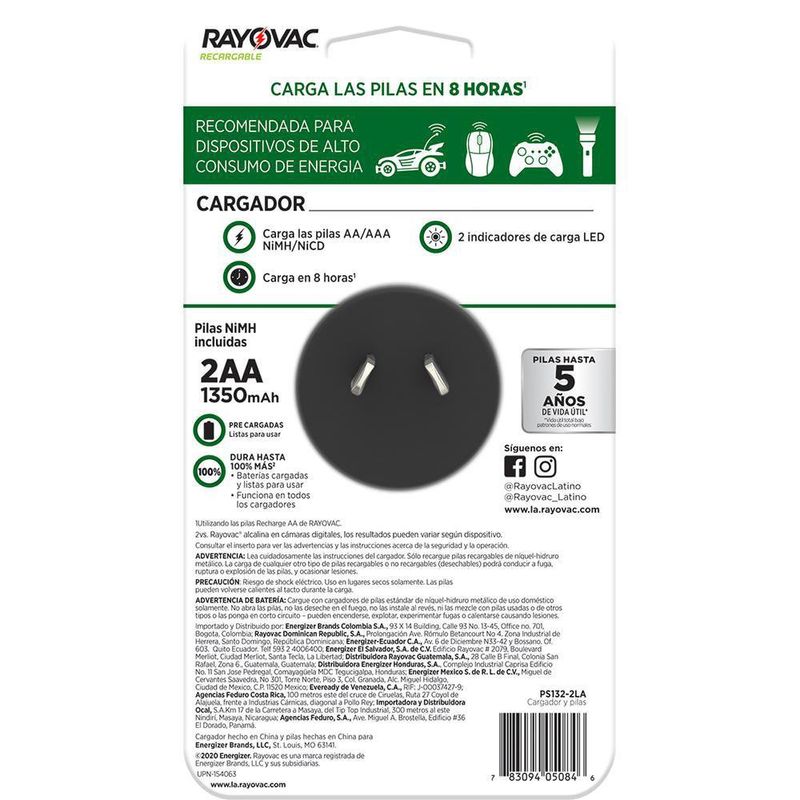 Cargador de pilas Radioshack AA/AAA, indicadores LED, sensor de