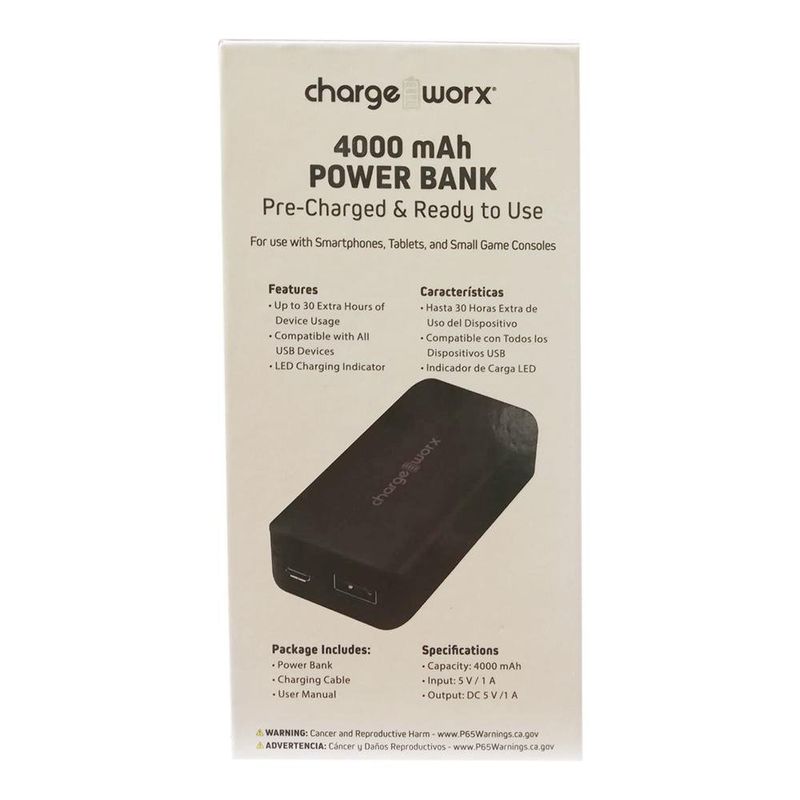 Batería Portátil De 1 Puerto 4000 Mah - Charge Worx