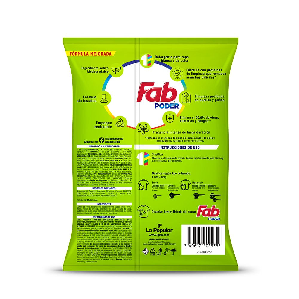 Comprar Detergente Polvo Fab3 Antibacterial Sport Doy Pack 1000Ml