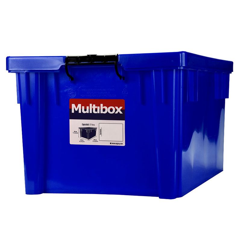 Caja plástica 60 litros, industrial, 32 x 40 x 60cm, azul, tapa