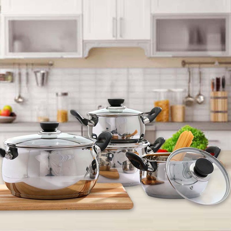 Cook N Home Juego de ollas y sartenes de inducción de cocina de acero  inoxidable de 10 piezas, color plateado