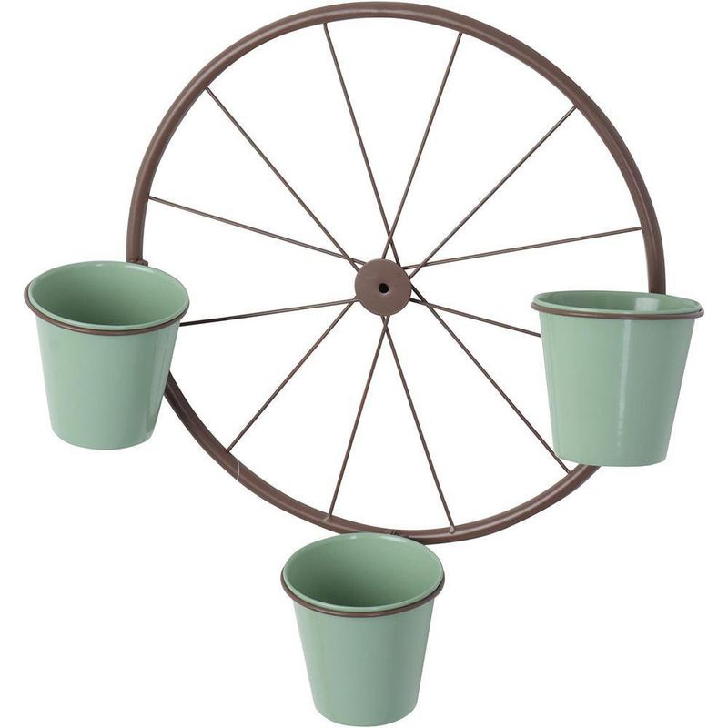 Set De Porta Potes Rueda + 3 Potes Verdes 28 X 13 X 28 Cm - Concepts