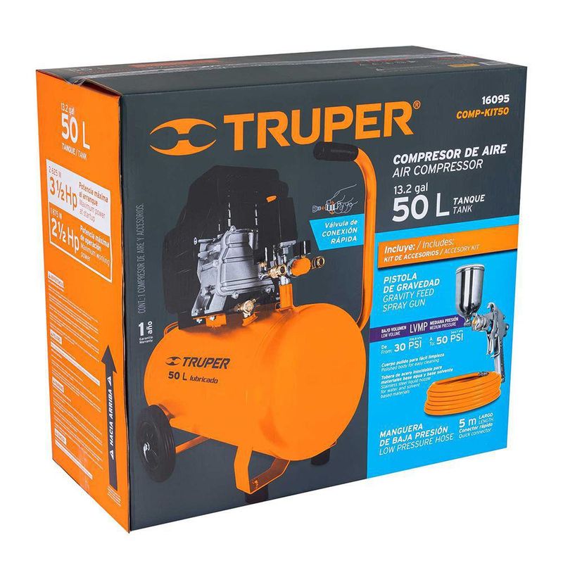 Kit Compresor Horizontal De 50 L 3 1/2 Hp - Truper