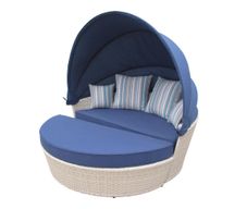 Cama Exterior Forma De Luna Ratán Azul Y Gris - Z