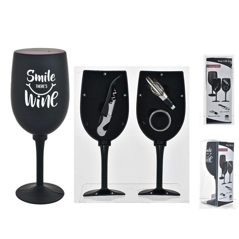 Set De 4 Accesorios Para Vino Diseño Copa Negro - Concepts