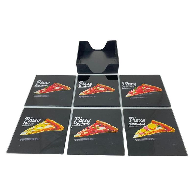 Set De 6 Porta Vasos Cuadrados Con Base Diseño Pizza - Concepts