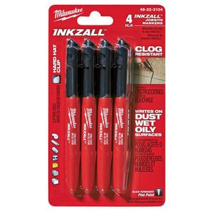 Marcador Industrial Punta Fina Inkzall Negro 4 Pzas - Milwaukee Electric