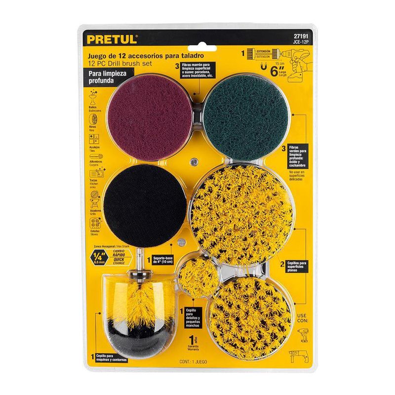 Set De Accesorios Para Limpieza Apto Para Taladro 12 Pzas - Pretul