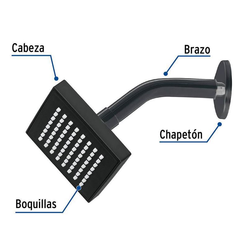 Regadera Cuadrada con Brazo Abs Negro Mate 4 Plg - Foset