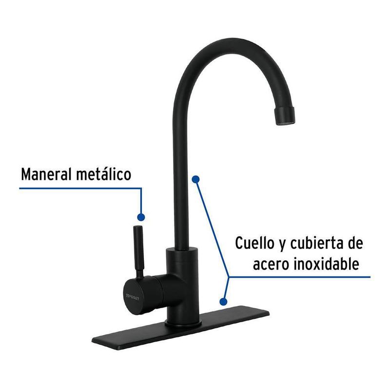 Monomando para Cocina Palanca Cuello Alto Negro Mate - Foset