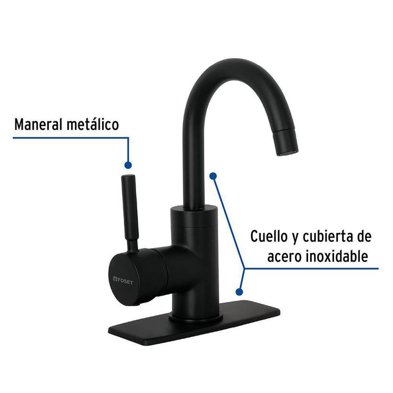 Monomando Corto para Lavabo Túbig Negro Mate - Foset