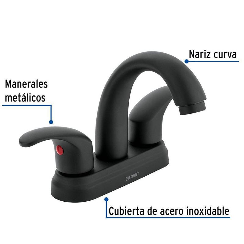 Mezcladora para Lavabo 4 Plg Aqua Negro Mate - Foset