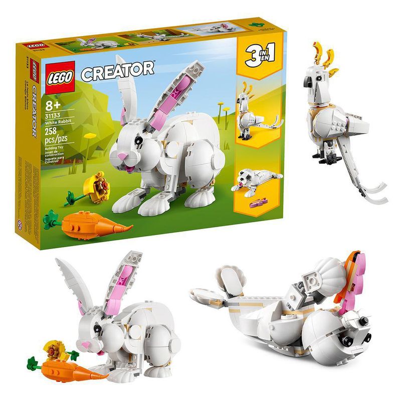 LEGO Creator 31133 - Juego de construcción de animales de conejo blanco 3  en 1, juguete STEM para niños de 8 años, se transforma de conejo a sello a