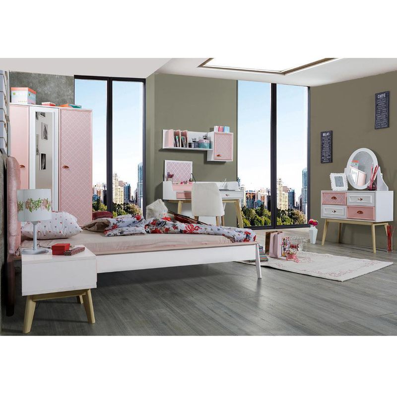 Armario De 3 Puertas Blanco Y Rosa De 132X61X204 Cm - Zmobili