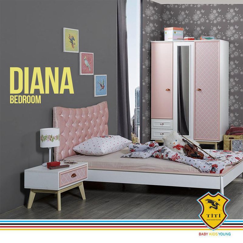 Armario De 3 Puertas Blanco Y Rosa De 132X61X204 Cm - Zmobili