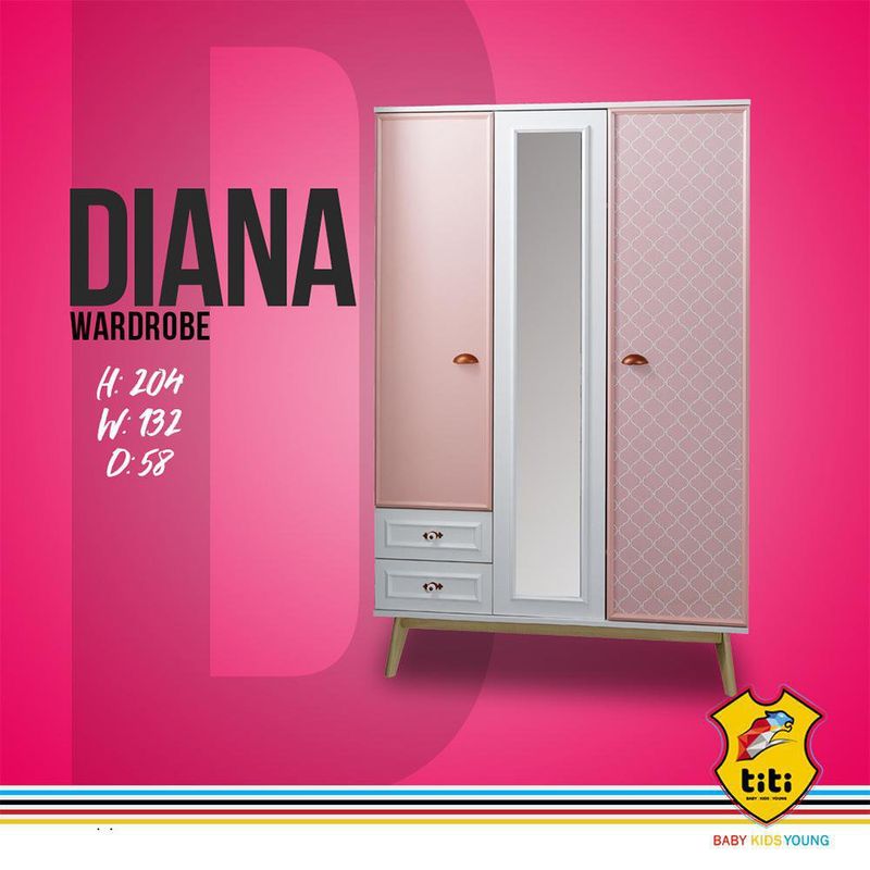 Armario De 3 Puertas Blanco Y Rosa De 132X61X204 Cm - Zmobili