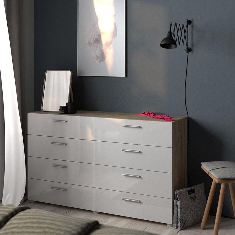 Gavetero De 8 Cajones Blanco Y Beige 140x40.25x81.7 Cm - Tvilum