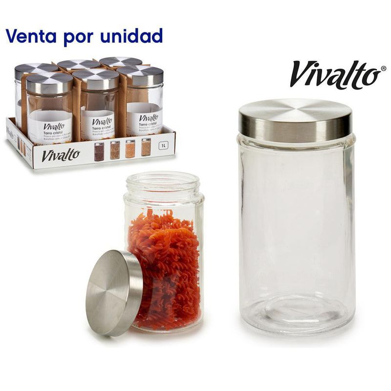 Bote De Cristal Cilíndrico Con Tapa De Acero 1 L