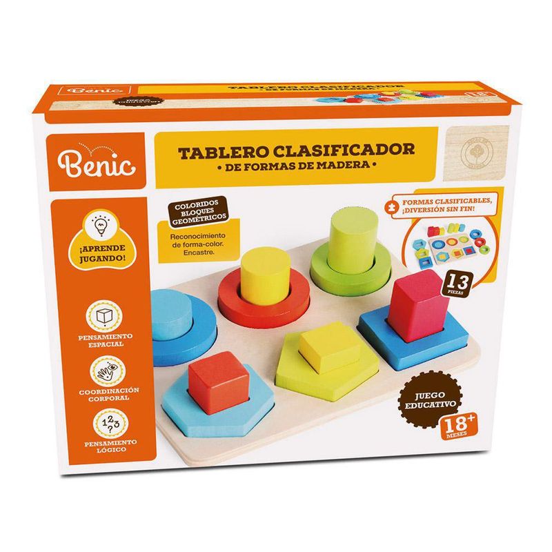 Tablero Educativo Formas De Madera De 13 Pzas - Benic