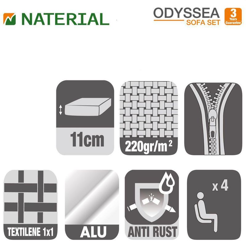 Set de Sofá Sillas y Mesa de Aluminio 4 Pzas - Naterial