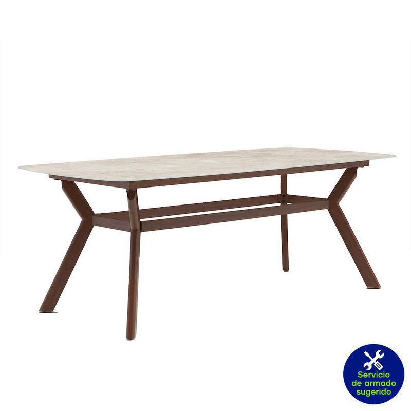 Mesa De Comedor Beige Y Café 6 Personas 200x100x75 Cm - Naterial